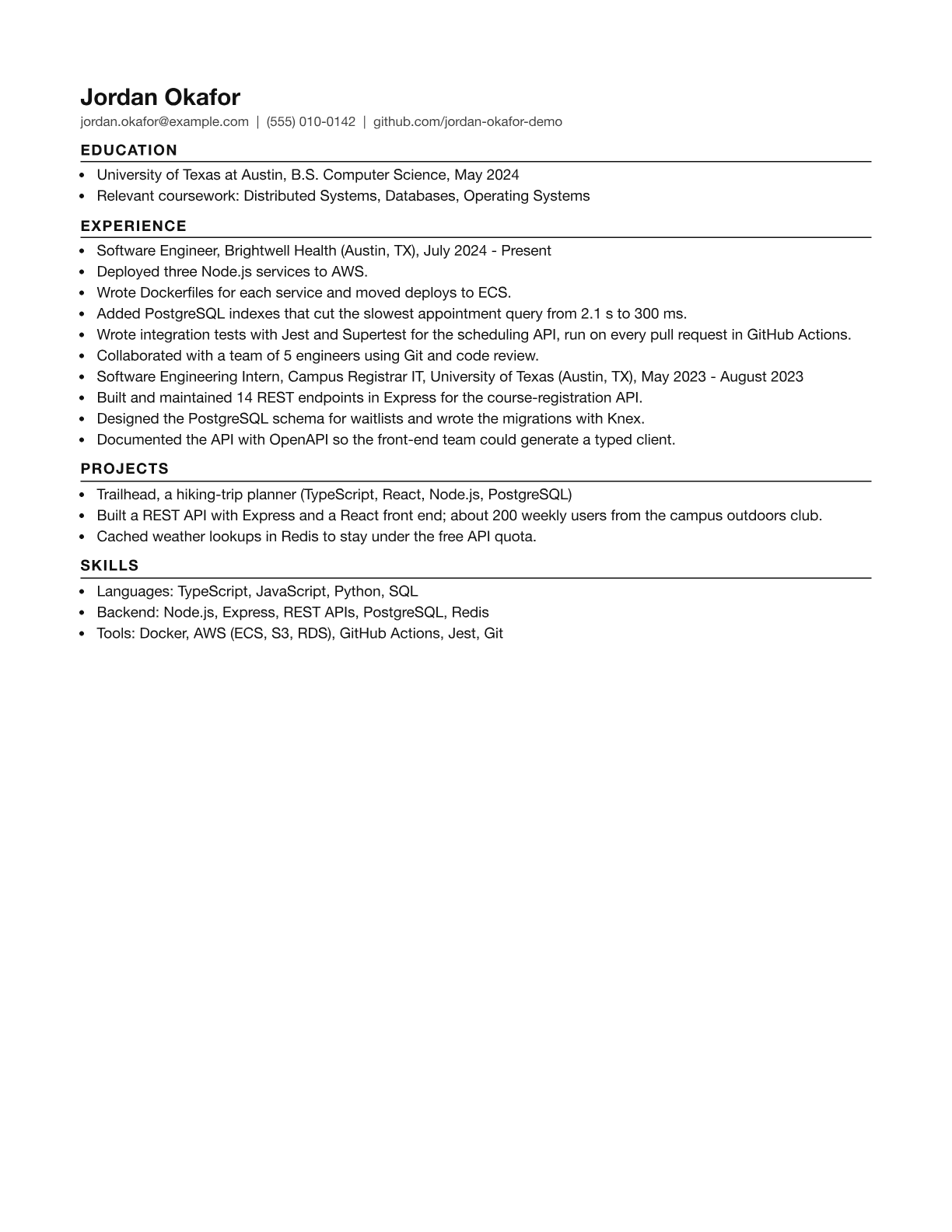 Page one of the exported PDF in the Compact template.