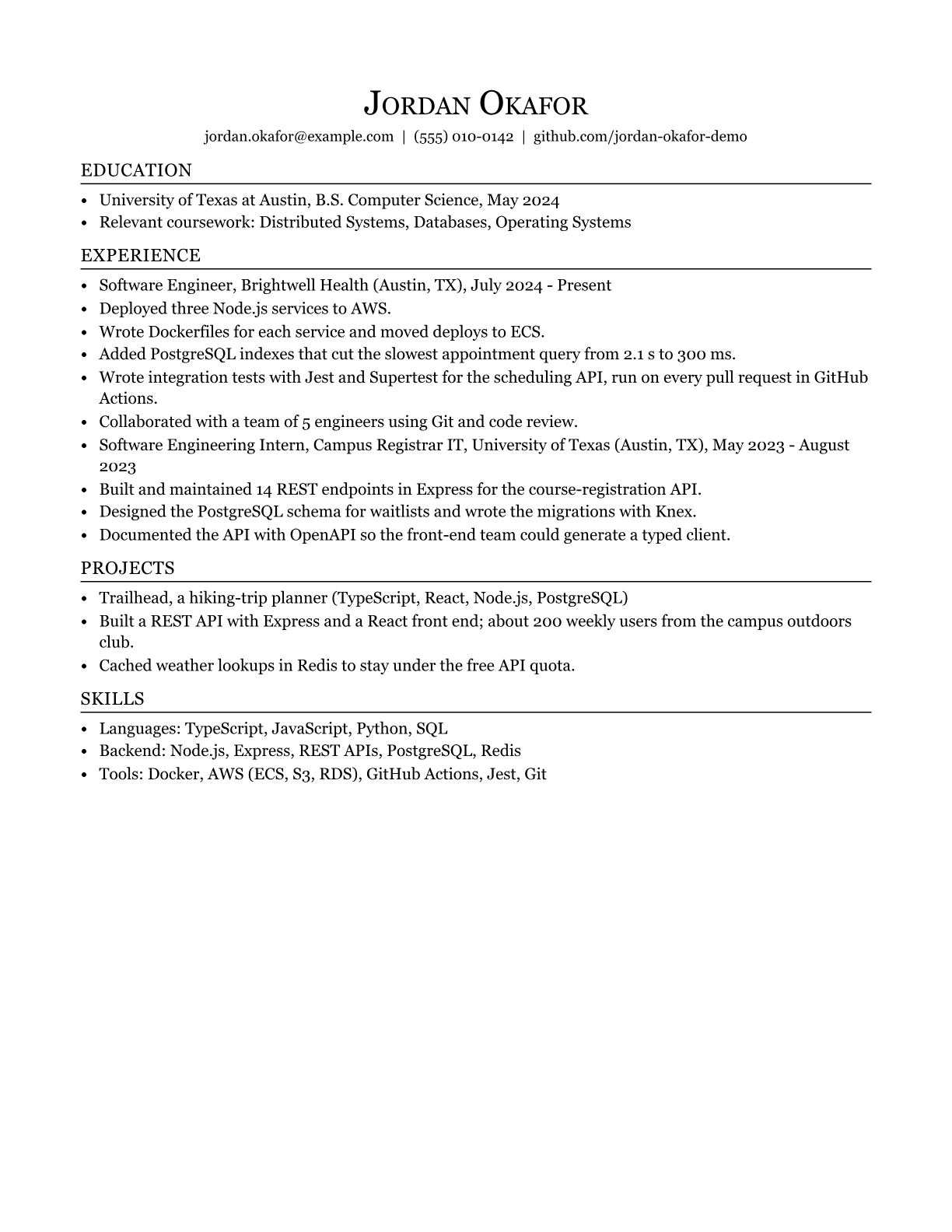Page one of the exported PDF in the Engineer template.